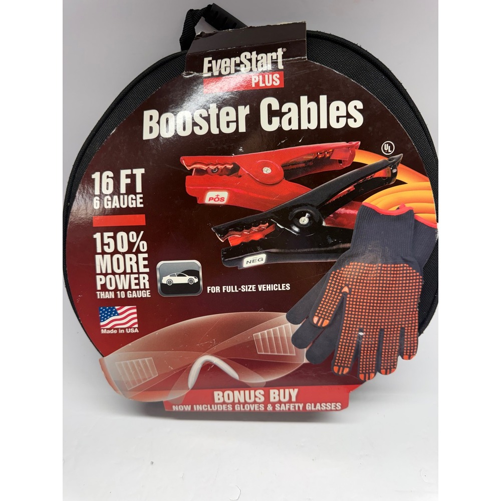 EverStart Plus Booster Cables 16 FT 6 Gauge Heavy Duty with Gloves and Glasses